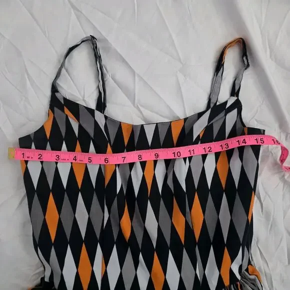 PINUP COUTURE PUG Jenny Halloween Harlequin Dress Large Black Orange Vintage - Picture 9 of 11